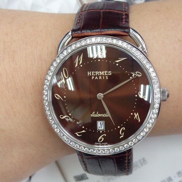 流當手錶拍賣 原裝 HERMES 愛馬仕 不鏽鋼 鑽圈 自動 男女錶 9成5新 喜歡價可議 ZR420